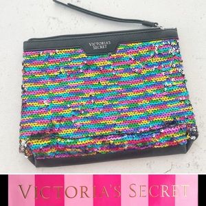 Victoria’s Secret Rainbow Sequin Toiletry Cosmetic Bag NWOT